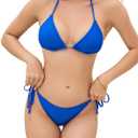 Cromi Triangle Bikini Set for Women Sexy Halter Two Piece Swimsuit with Tie Side Cheeky String Bottom Blue XL (Blue, XL)