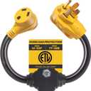 Overload Protector 50 Amp to 30 Amp RV Adapter Plug for Camper with Circuit Breaker, NEMA 14-50P to NEMA TT-30R Electrical Power Adapter with LED Power Indicator, RV Dogbone Adapter Cord, 18 Inch