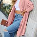 ZESICA Women's Casual Lapel Cardigan Long Sleeve Open Front Irregular Hem Soft Knitted Sweater Coat with Pockets,Pink,Large