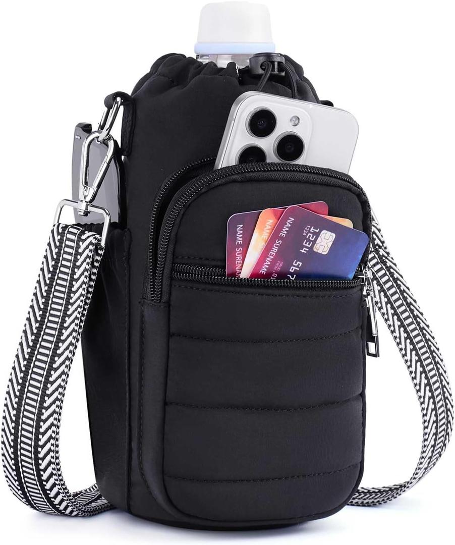 Lexiyat Water Bottle Bag 40 Oz Crossbody Holder for Walking Hiking Insulated Carrier Purse with Adjustable Strap (Black)
