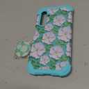Hocase for Galaxy A15 5G Case, Heavy Duty Shockproof Protection Soft Silicone Rubber Bumper+Hard Plastic Hybrid Protective Case for Samsung Galaxy A15 5G (6.5") 2024 - White Flowers in Teal