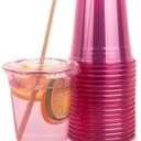 Golden Apple, 16oz 50sets Pink Red Plastic cups with Clear Flat lids with hole (50cups+50lids) BPA Free
