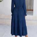 PRETTYGARDEN Long Sleeve Dress for Women Fall V Neck Tiered A Line Spring Elegant Modest Flowy Wedding Guest Maxi Dresses (M)