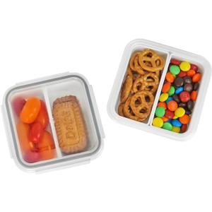 carrotez 2 Compartment Small Snack Containers, Mini Snack Containers for Mini Fridge, Small Food Storage Containers, Airtight Lids, Reusable, 1.1 cup, 2 PACK (White)