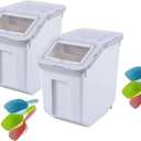 25LB/13L Airtight Flour Rice Grain Cereal Storage Container With Spoon & Measuring Cup & Handle, 2 Pack (Holds 50LBS) Pet Dog Cat Dry Food Bin, Easy to Move & Keep Food Fresh(400 oz)