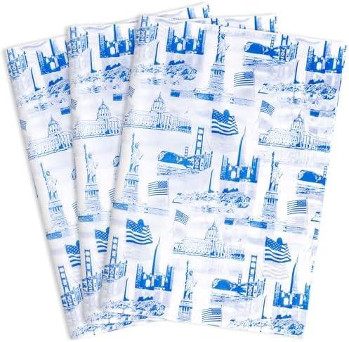 MR FIVE 60 Sheets Blue American Buildings Tissue Paper Bulk,14" x 20",Blue Iconic Buildings Pattern Tissue Paper for Gift Bags,Blue Tissue Paper for Independence Day 4th of July Holiday Party 2 PACK