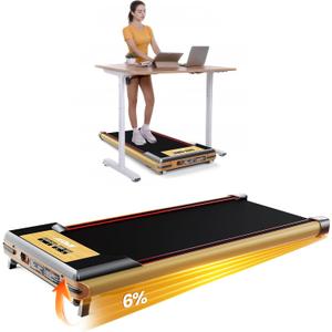 Walking Pad With Incline, Under Desk Treadmill - Jogging Machine for Home and Office, 265lbs Max Weight Capacity Portable Treadmill With Thicked Frame (Yellow)