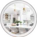 sawsile Round Wood Mirror,28 inch Circle Rustic Farmhouse White Wooden Frame Boho Beads Wall Mirror for Bathroom,Living Room,Bedroom or Entryway