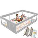 74x50 Inch Baby Playpen with Mat, Playpen with Cute Mat for Babies and Toddlers Play Pen Playards Safety Gate Fence Active Center Indoor