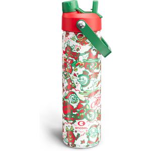 ENCOOL Christmas Insulated Water Bottle with Straw, Stainless Steel Water Bottle, Leak Proof BPA-Free, Keeps Cold for 24 Hours for Sports, Christmas Holiday Gifts for Women, 26 oz, Santa Rider