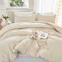 Beige Duvet Cover Set Queen Size, 3 Pcs - Luxury Soft Microfiber Down Comforter Bedding Cover with Zip, Ties - Neutral Solid Color Modern Style Bed Sets for Women and Men, 90 x 90 inch Cream