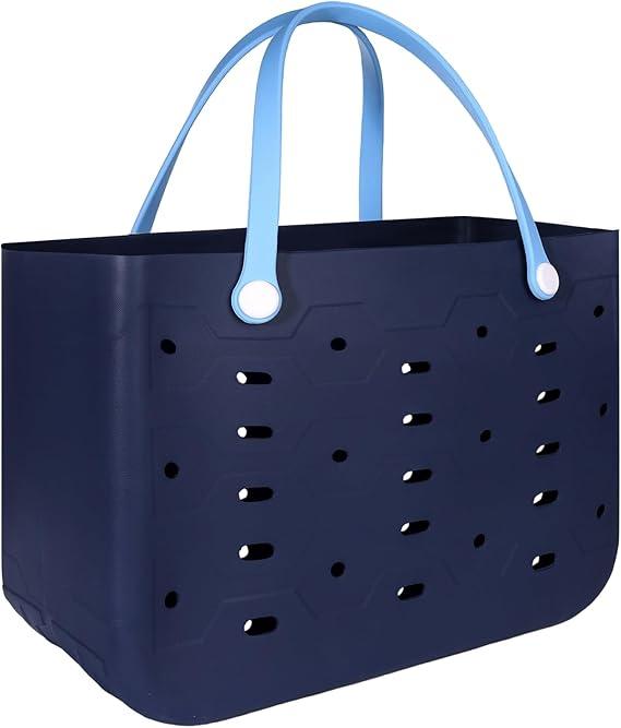 X-Large Rubber Beach Bag for Men & Women, Large Capacity Travel Tote Bag for the Beach Boat Pool (Color: New-navy & Baby Blue)