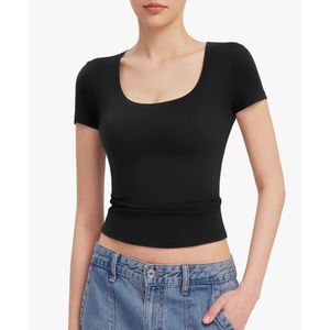 PUMIEY Women's T Shirts Short Sleeve Scoop Neck Basic Going Out Tops Fashion Slim Fit Tee Smoke Cloud Pro Collection Size S