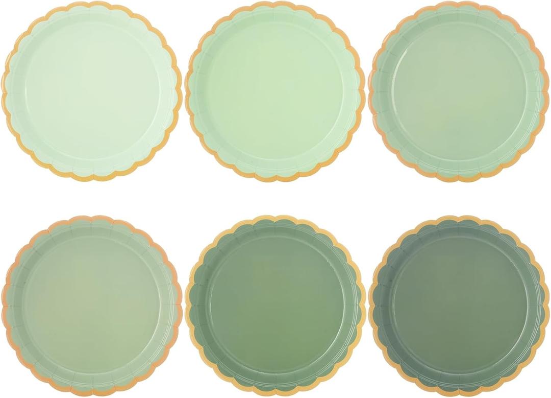 48 Pcs Sage Green Scalloped Party Paper Plates Disposable, 9" Cute Sage Green Dinner Baby Bridal Shower Dessert Birthday Paper Plate for Baby Shower Wedding Party Supplies