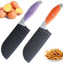 2 PCS Crinkle Cutter Knife, JJOO Stainless Steel Crinkle Cutter for Veggies, French Fry, Potato, Cucumber, Carrot and Fruit, Wave Fries Slicer Knife With Ergonomic Handle, Dishwasher Safe