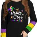 Mardi Shirts for Kids: Boys Girls Mardi Long Sleeve T-Shirt Fat Tuesday Carnival Outfits 5-14 Years