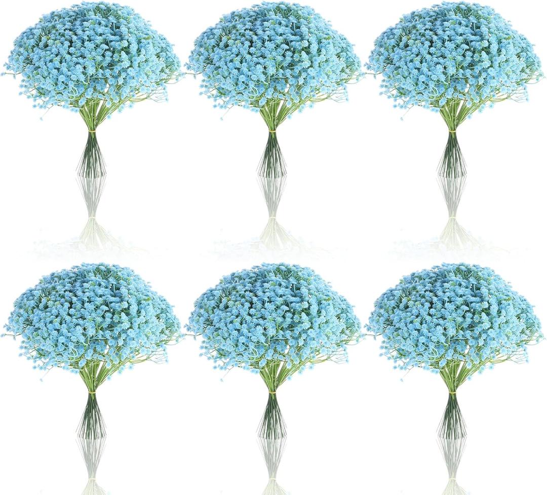 Grevosea 120 Pcs Blue Babys Breath Artificial Flowers, Artificial Flowers Bulk Real Touch Flower for Wedding Party Home Garden Decoration