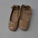 DREAM PAIRS Women's Dressy Ballet Flats Shoes Round Toe Comfortable Ankle Strap Patent Ballerina Flats Shoes Nude 7.5