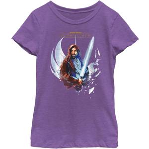 STAR WARS Wan and OBI Girls Short Sleeve Tee Shirt (Small, Purple Berry)