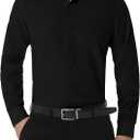 SIR7 Men's Slim Fit Stretch Dress Shirt Solid Color Microelastic Long Sleeve Casual Soft Business Button Up Shirts (Black), Size S