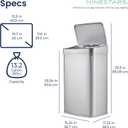 Ninestars 13 Gallon Automatic Trash Can, 50L Touchless Motion Sensor Garbage Can with Odor-Sealing Lid, Rectangular Stainless Steel, Silver Trim