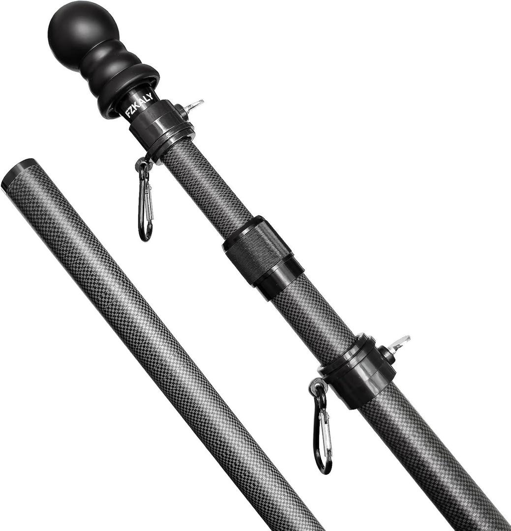 6 FT Telescoping Carbon Fiber Flag Pole, Adjustable Heavy Duty Flagpole for 3x5, 4x6, 2x3 Flags, Tangle-Free Spinning Rings for House, RV, Truck, Boat