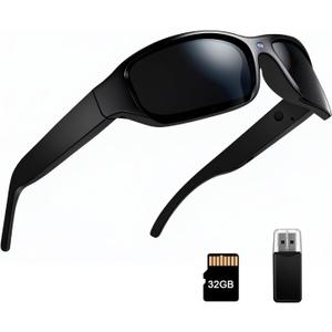 Smart Sunglasses Camera Outdoor Sports Action Camera Glasses Full HD 1080P Video Camera Glasses UV Protection Polarized Sunglasses mit 32GB Micro SD Card, Card Reader for Hiking, Cycling, Climbing