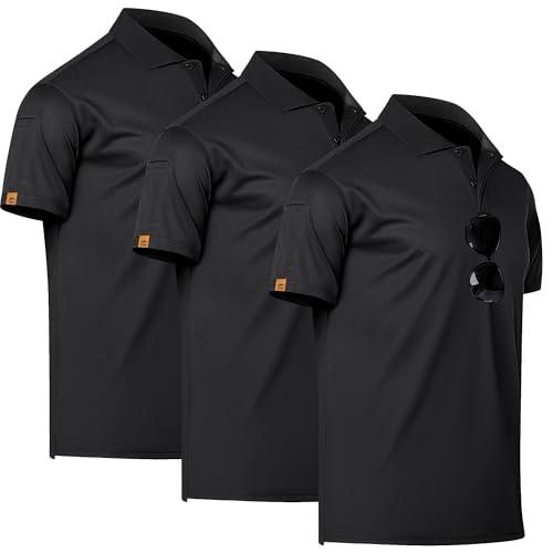 Mens Golf Polo Shirts Short Sleeve Moisture Wicking Dry Fit Tactical T-Shirt Athletic Top Casual Polo Shirts for Men (2XL Black/Black 3PACK)