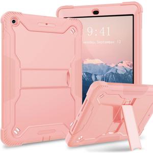 iPad 9th/8th/7th Generation, iPad 10.2 Case Slim Heavy Duty Shockproof Rugged Soft Silicone Protective Case with Built-in Stand for iPad 10.2 inch 2021/2020/2019, Rose Gold