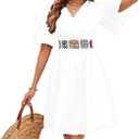 TDiooCor 2026 Casual Short Summer Bohemian Dresses for Women Casual Flowy Puff Sleeve Knee Length Midi Sun Dress, White Large