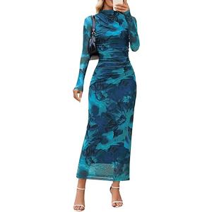 MEROKEETY Women's Long Sleeve Fall Wedding Guest Dress 2025 Bodycon Floral Mesh Ruched Cocktail Maxi Dresses L MEROKEETY Women's Long Sleeve Fall Wedding Guest Dress 2025 Bodycon Floral Mesh Ruched Cocktail Maxi Dresses L
