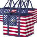 BALEINE 3Pk Reusable Grocery Bags, Foldable Shopping Bags for Groceries with Reinforced Bottom & Handles (Patriot Celebration)