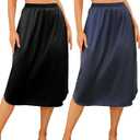 Wikoan 2 Pack Half Slip for Under Dresses Lace Long Satin Underskirt Women's Half Slip Anti Static Skirt Extender, Navy & Black, XL