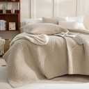 Sanracie Cotton Oversized King Bedspread(128"x120"), Soft Dark Wheat Color Stonewashed Extra Large Wide Oversized Quilt Sets Cross Stitch Lightweight Crinkle Coverlet Set 3Pcs for All Season