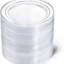 I00000 100Pcs Clear Silver Plastic Plates,Silver Rim Plates 7 Inch,Heavy Duty Premium Clear Dish for Wedding Party Supplies for Salad Dessert Cake