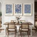 Large Framed William Morris Blue Canvas Wall Art for Living Room, 3 Piece, 24"W x 36" H x 3Pcs, Blue