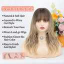 XIXIBI Blonde Wigs with Bangs, Beginner Friendly 4x4 Realistic Scalp Layered Curly Wavy Synthetic Wigs for Women, Ombre Blonde Free Parting Heat Resistant Wig for Daily Party Use 18Inch