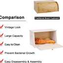 HOMEKOKO Vintage Large Wood Bread Box for Kitchen Counter, Retro Design Single Layer Bamboo Large Capacity Food Storage Bin (White)