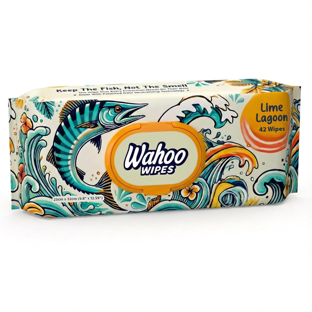 Wahoo Wipes  Durable Odor-Neutralizing Wet Wipes for Fishing, Hunting, Field Dressing, Boating, and Outdoor Gear Cleaning, 42 Count, 1 Pack, by Dirty Ducks LLC.