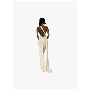 Women's Sexy One Shoulder Backless Maxi Dress Elegant Ruched O Ring Sleeveless Evening Dress Long Gown Cocktail Dress Size S