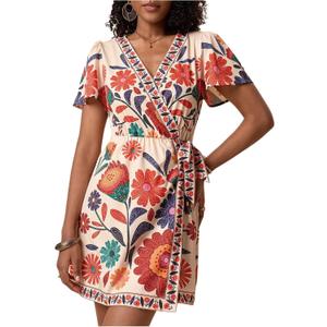 MakeMeChic Women's Floral Mini Dress Wrap V Neck Short Sleeve Summer Boho Dresses (Multicolor)