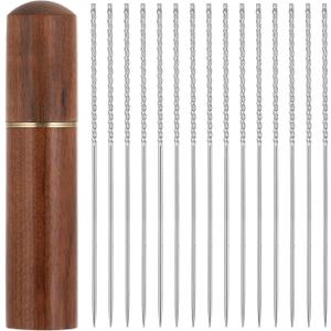 15Pcs Snag Nab It Tool with Wooden Barrel, Snag Repair Needle Tool Woven and Knits Sewing Stitching Needle for Knitwear Sweaters Clothing Curtains & Textile Maintenancetools(Silver,2.36 x 0.03Inch)