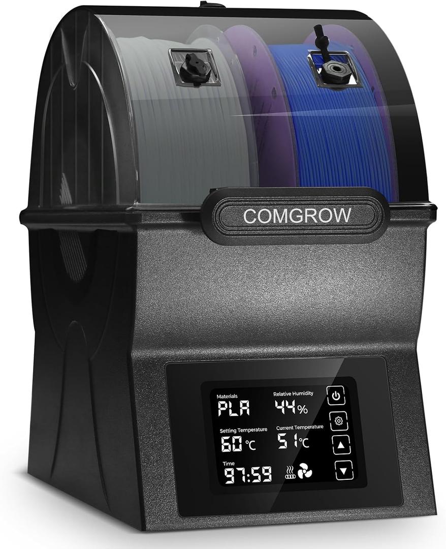 Comgrow Filament Dryer Box, SH02 Dry Box Filament Sealed Storage Box 3D Printer 2 Spools Holder with PTC Fast Heater, Filament Dehydrator with Touch Screen Compatible with PLA PETG TPU ABS 1.75/2.85mm (Graphite Black)