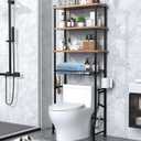 Over-The-Toilet Storage Shelves, 4-Tier Bathroom Organizer Shelf Over Toilet with Adjustable Feet Pad and Basket, Freestanding Space Saver Bathroom Storage Rack Above Toilet (Vintage Brown), 24 X 11 X 65.5 Inches