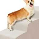 Dog Stairs for Small Dogs 19.7”H,Checked Flocking Fabric,with Cushioning Support Layer,4-Step Dog Steps for High Bed,Couch,Sofa and Chair,Non-Slip Balanced Pet Ramp Indoor, Beige