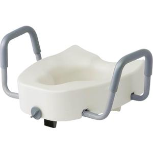 Medline 5" Elongated Raised Toilet Seat, with Lock and Removable Padded Arms- A Medical Seat for Seniors, Elderly, Adults, or Post-Surgery Recovery,  1 seat