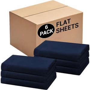 Bulk Full Flat Sheets Only, 6 Pack Quick Sort Top Bed Sheet, Color-Coded Label Threads, Wrinkle-Free Shrinkage Durable Microfiber Hotel Motel Airb&bs Essentials for Hosts (81"x96", Navy Blue)