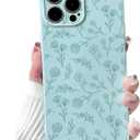 NITITOP Compatible with iPhone 14 Pro Case Cute for Women Girl Vintage Flower Floral Leaves Pattern Trendy Slim Fit TPU Silicone Shockproof Girly Fashion Protective Phone - Blue