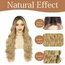 26 inch Lace Hairline Long Ombre Blonde Wigs for Women, Middle Part Long Curly Wig Heat Resistant Synthetic Hair Looking Natural, Fiber Wig for Daily Party Use