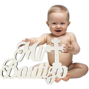 Mexico Wooden Mi Bautizo Sign-Baby Shower Supplies,Wall Hanging Decoration for Baby Shower Party,First Holy Communion,Gender Reveal Backdrop